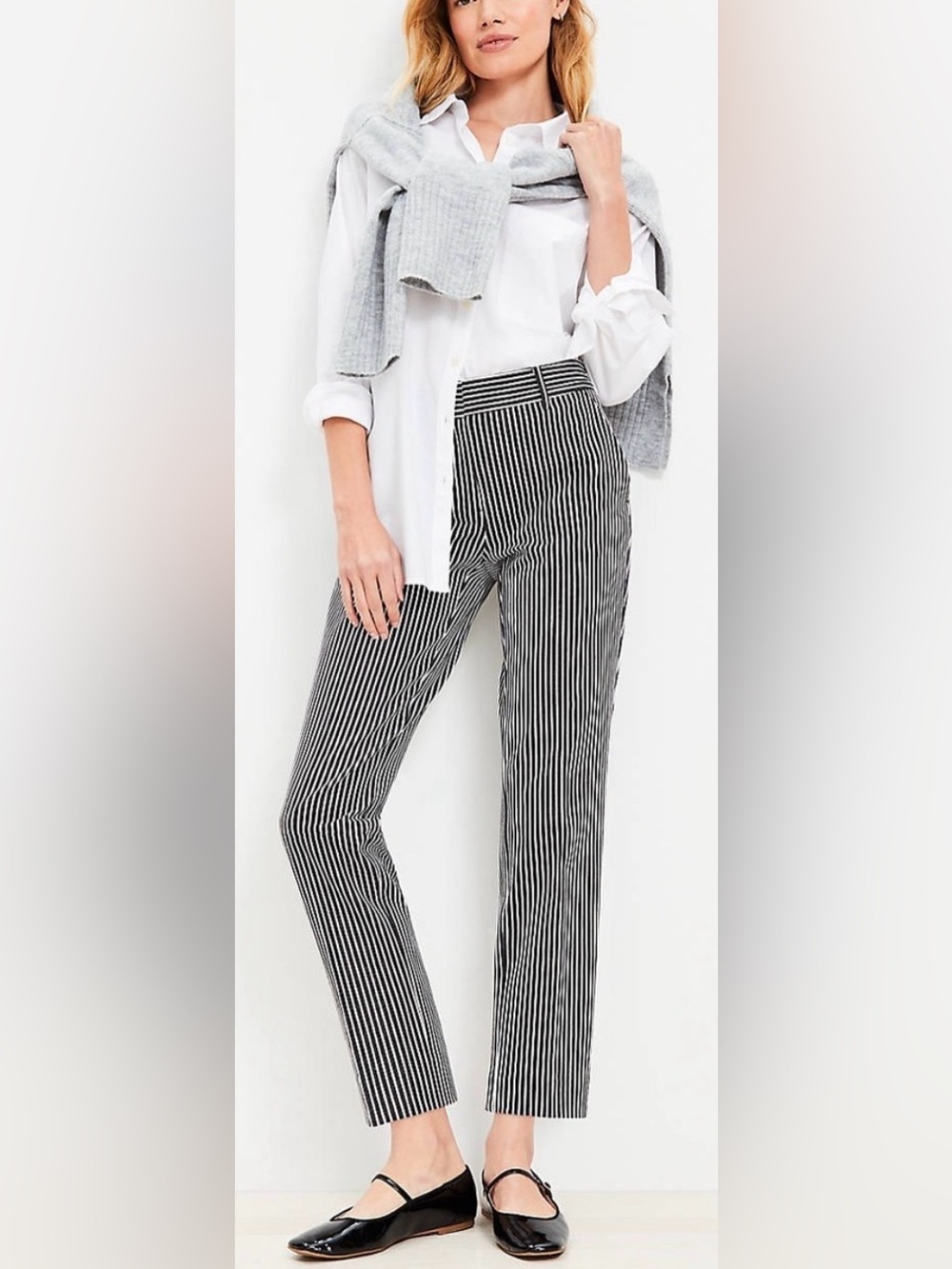 LOFT, Ann Taylor The Riviera Slim Black & White Vertical Pinstripe Ankle Pants